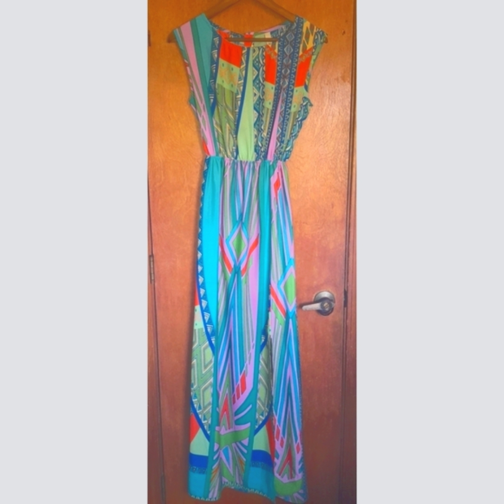 Vibrant Cutout Geometric Patterned Maxi Slit Leg … - image 1